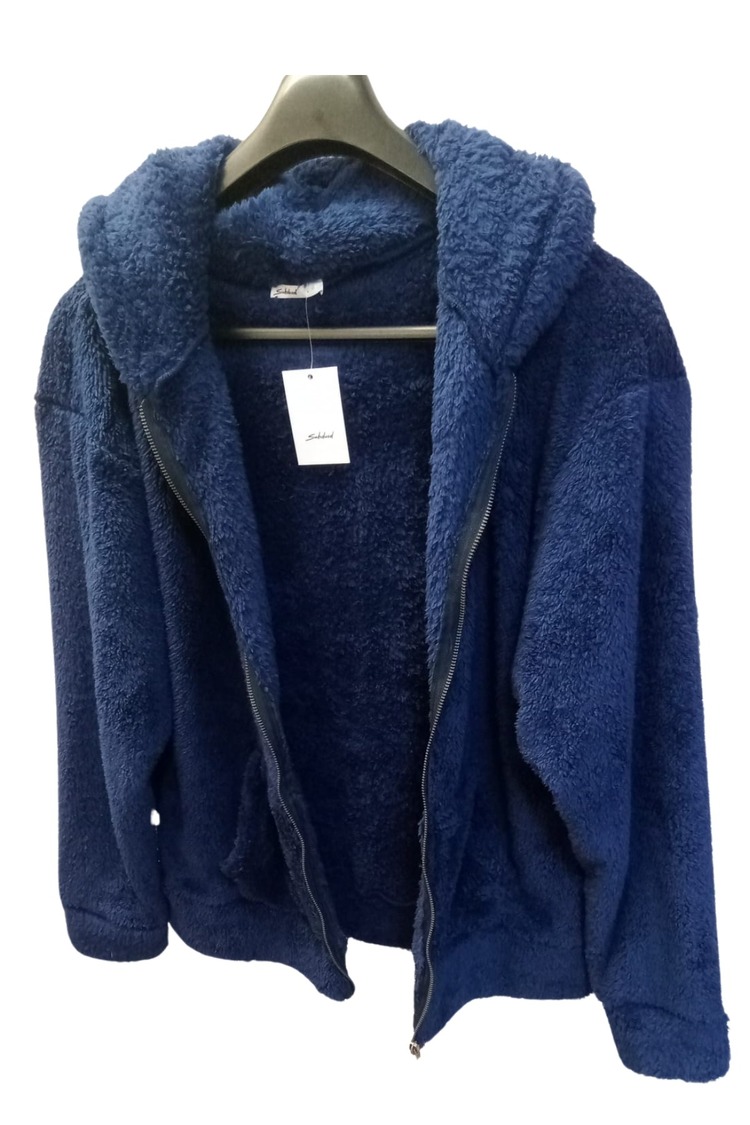 Kadın Kapüşonlu Peluş Polar Mavi