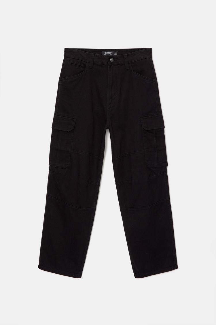 Oversize %100 Cotton Erkek Kargo Pantolon Siyah