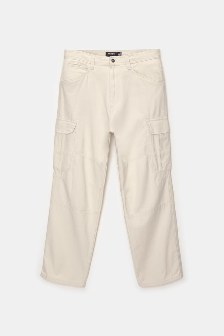 Oversize %100 Cotton Erkek Kargo Pantolon Bej