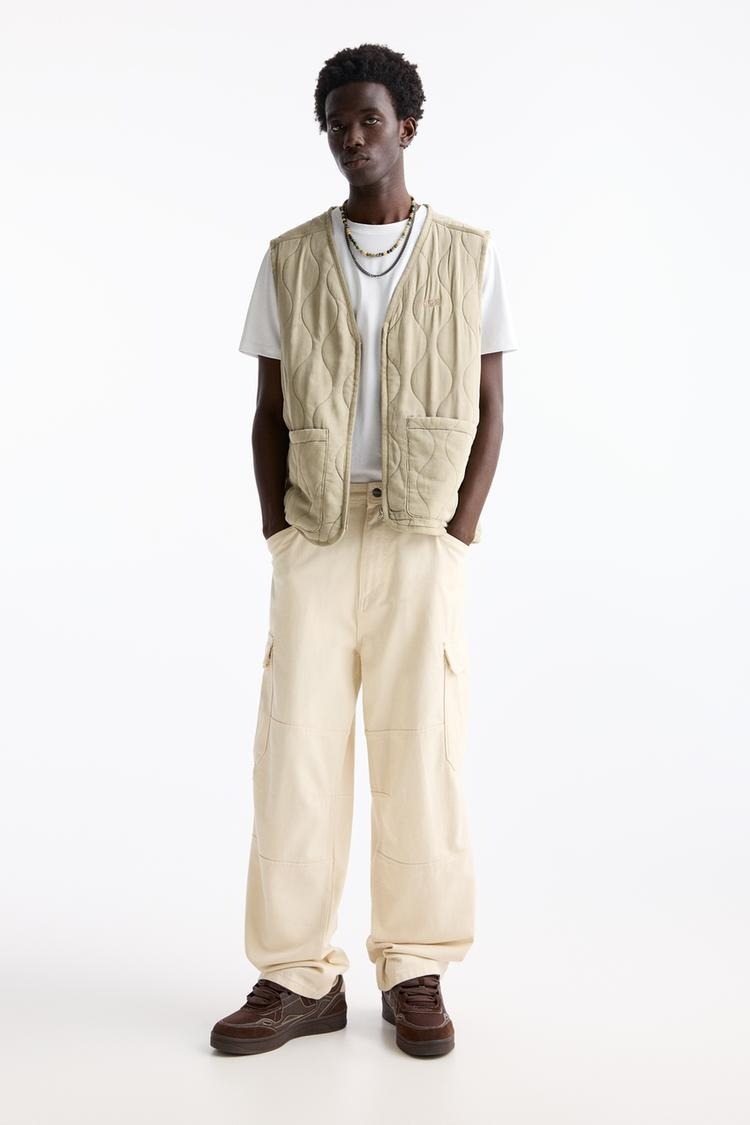 Oversize %100 Cotton Erkek Kargo Pantolon Bej