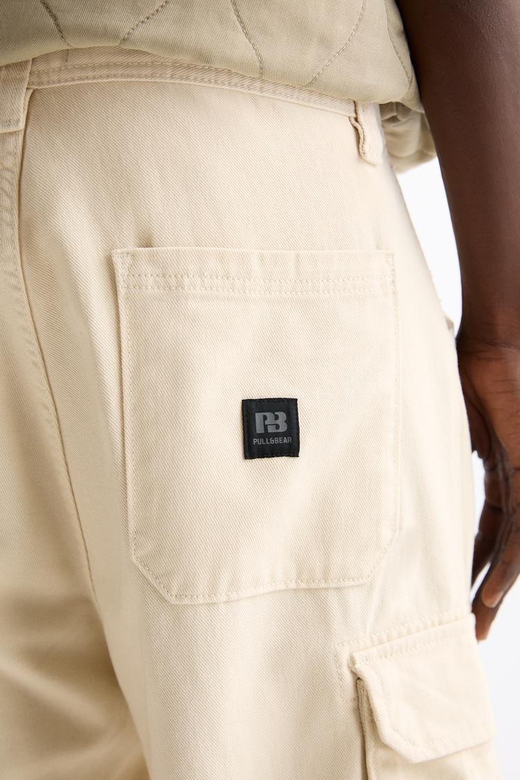 Oversize %100 Cotton Erkek Kargo Pantolon Bej