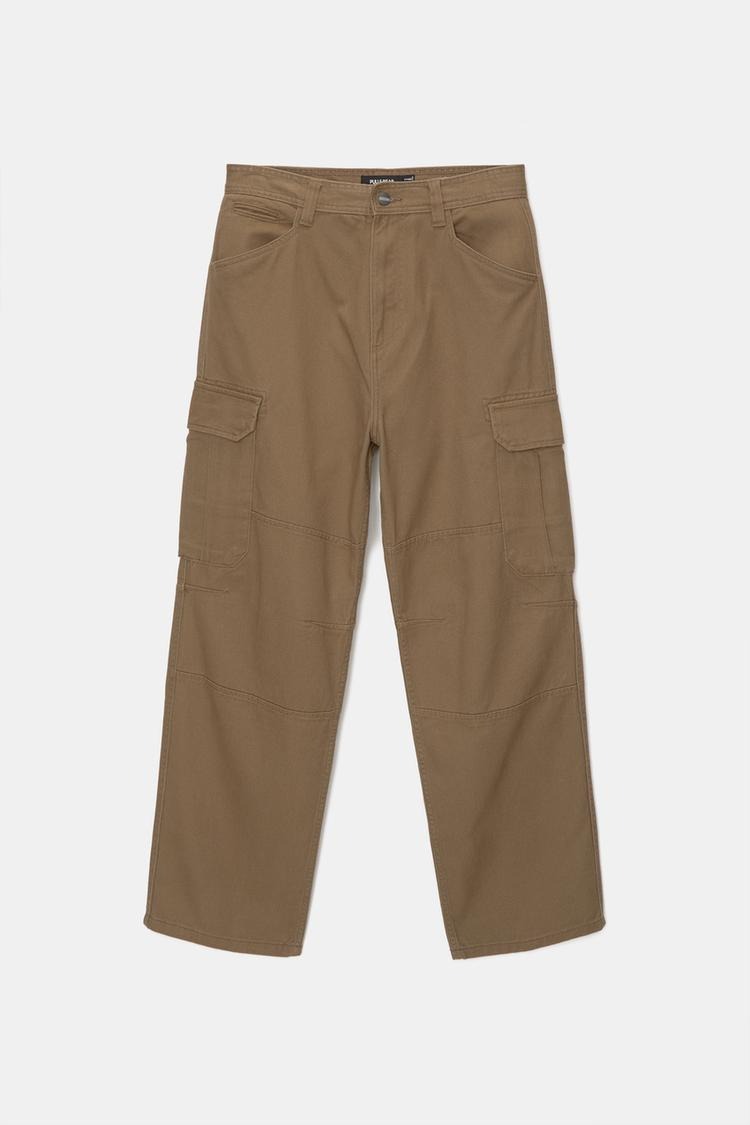 Oversize %100 Cotton Erkek Kargo Pantolon Kahverengi