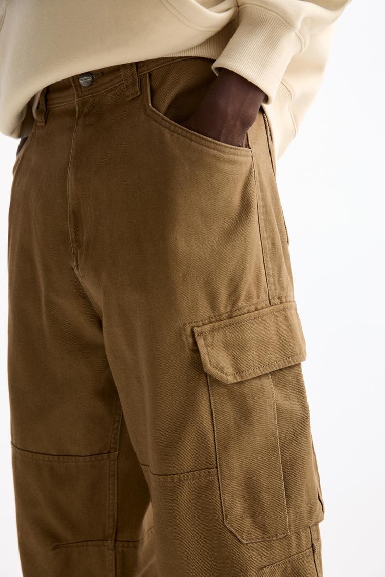 Oversize %100 Cotton Erkek Kargo Pantolon Kahverengi