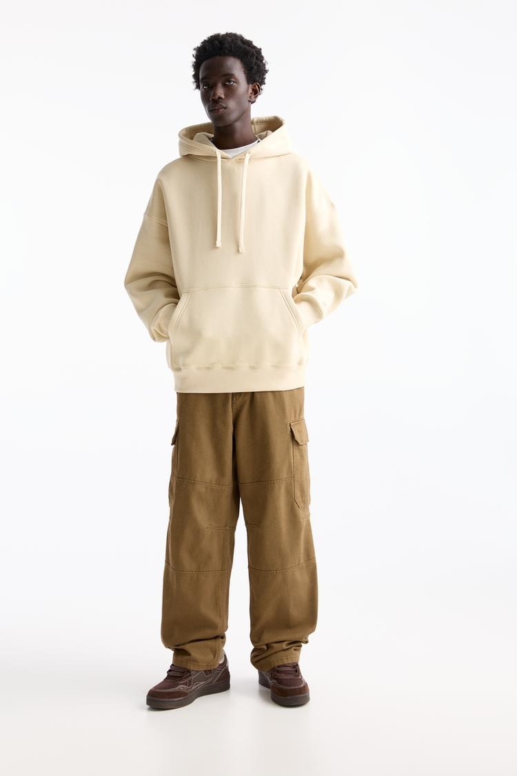 Oversize %100 Cotton Erkek Kargo Pantolon Kahverengi