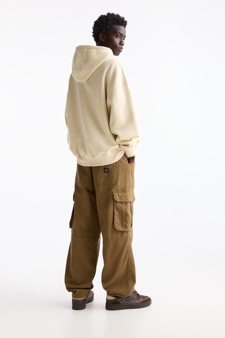 Oversize %100 Cotton Erkek Kargo Pantolon Kahverengi