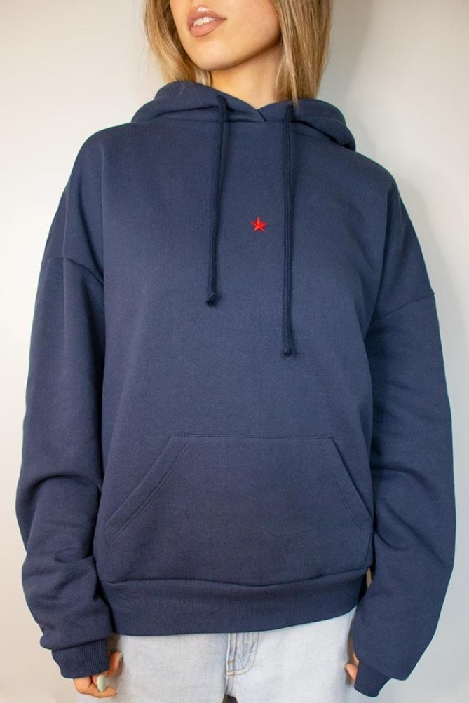 Kore Model yıldız Baskılı Kanguru Cepli Kadın Sweat