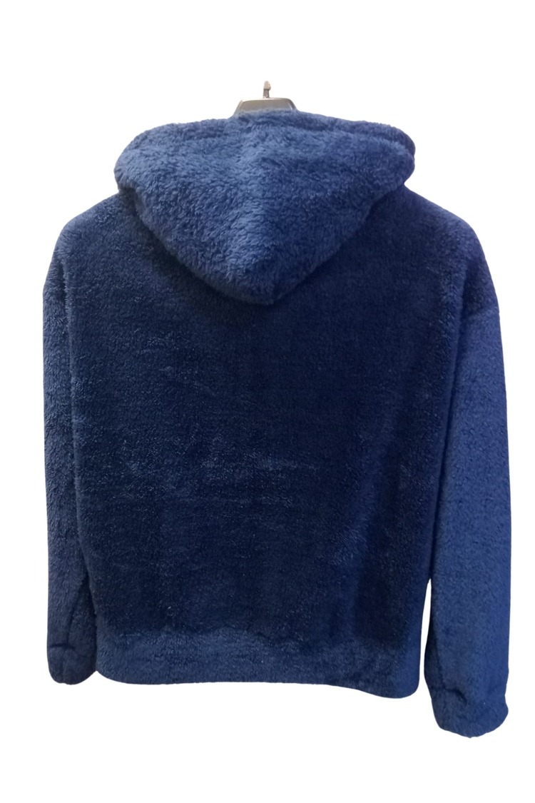 Kadın Kapüşonlu Peluş Polar Mavi