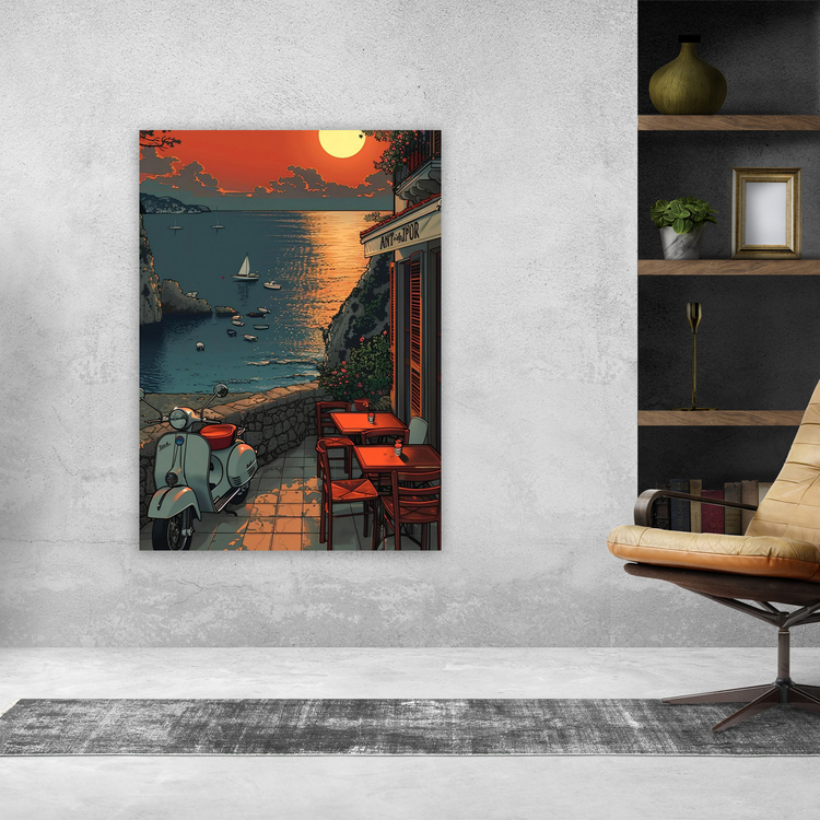 İllüstrasyon Günbatımı ve Motor Posteri