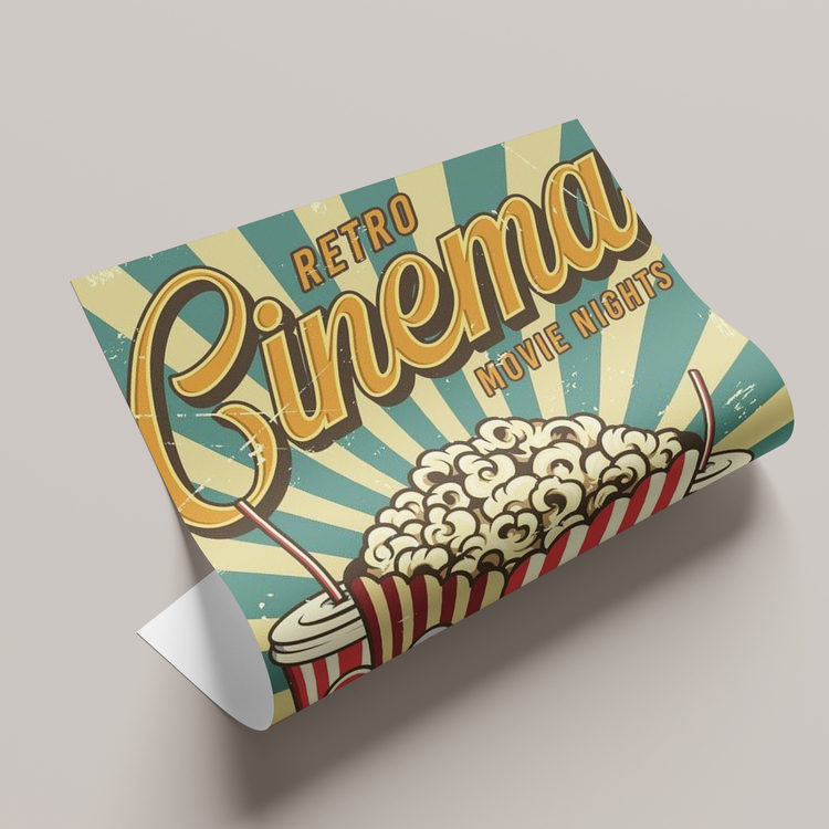 Cinema ve Popcorn Vintage Tasarım Poster
