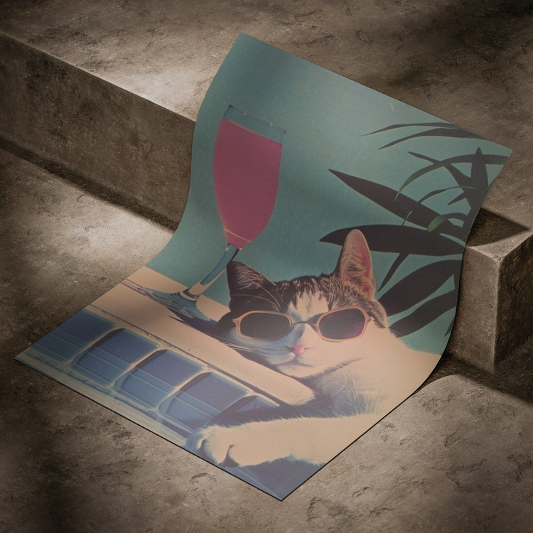 Kokteyl İçen Kedi Poster