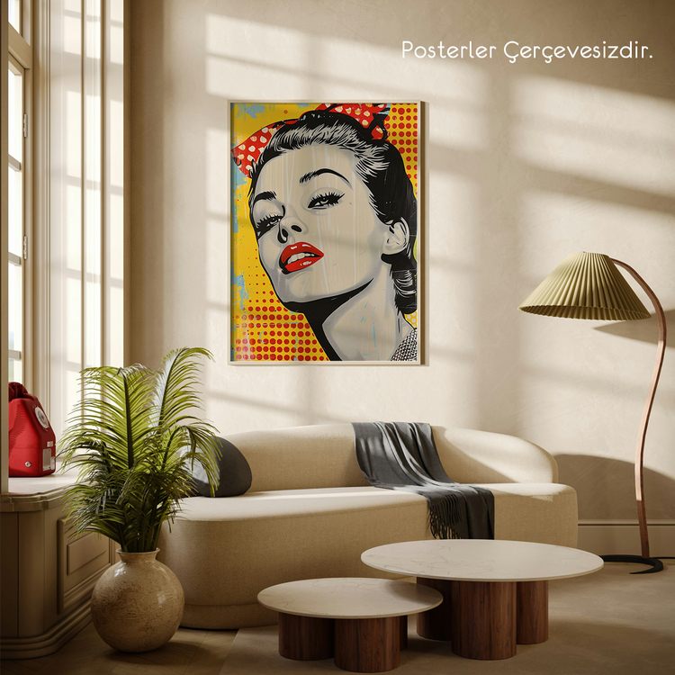 Kırmızı Rujlu Pop Art Kadın Posteri