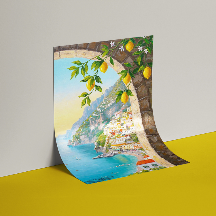 Yağlı Boya Görünümlü Limon Ağacı ve Manzara Posteri