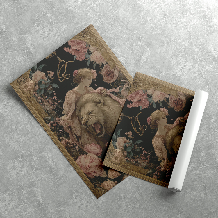 Aslan ve Kadın Tarot Kartı Poster