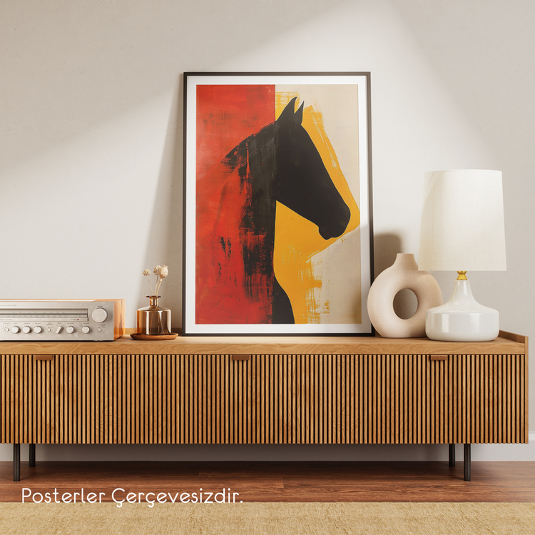 Yağlı Boya Görünümlü Silüet At Posteri