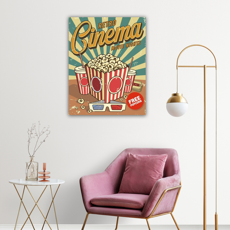 Cinema ve Popcorn Vintage Tasarım Poster