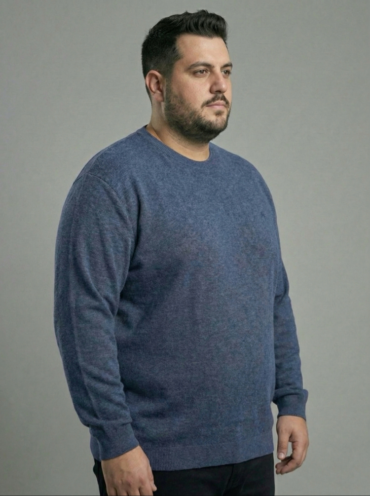 Erkek Büyük Beden Sıfır yaka Selanik Örgü Bisiklet Yaka Sweatshirt - Lacivert