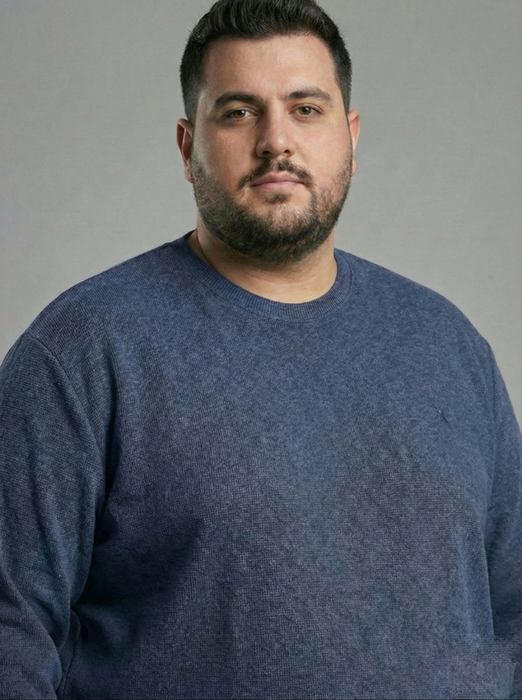Erkek Büyük Beden Sıfır yaka Selanik Örgü Bisiklet Yaka Sweatshirt - Lacivert