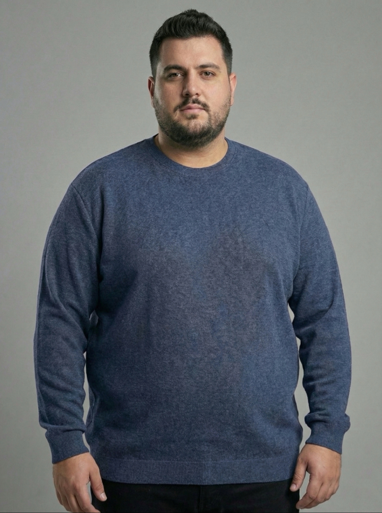 Erkek Büyük Beden Sıfır yaka Selanik Örgü Bisiklet Yaka Sweatshirt - Lacivert