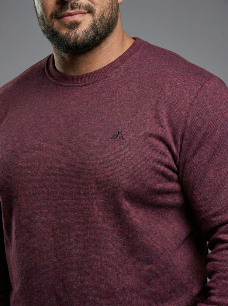 Erkek Büyük Beden Sıfır yaka Selanik Örgü Bisiklet Yaka Sweatshirt - Bordo