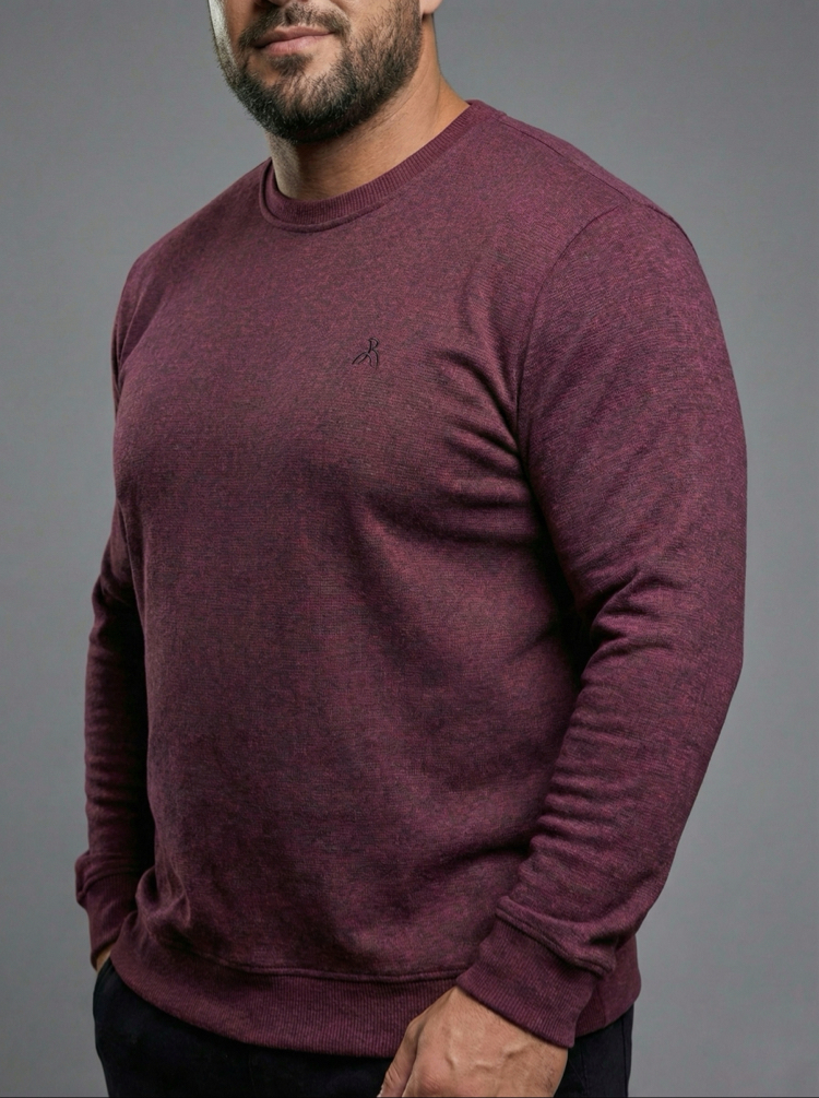 Erkek Büyük Beden Sıfır yaka Selanik Örgü Bisiklet Yaka Sweatshirt - Bordo