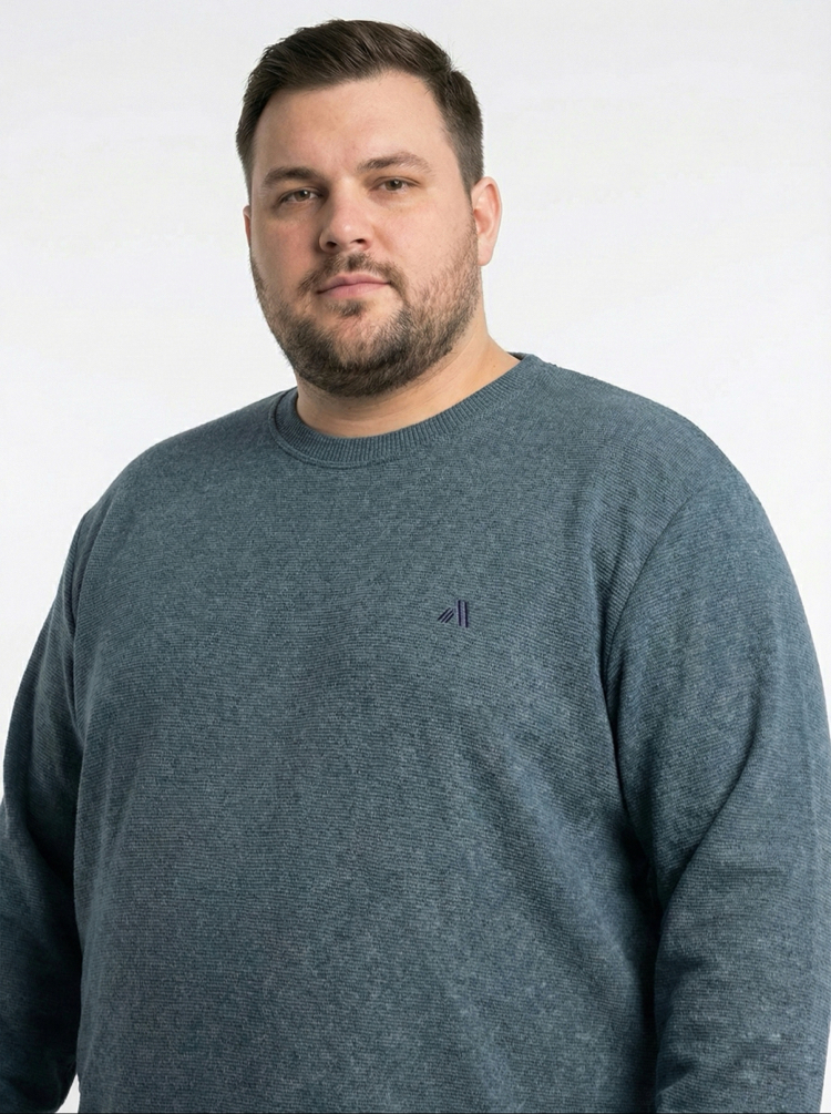 Erkek Büyük Beden Sıfır yaka Selanik Örgü Bisiklet Yaka Sweatshirt - İndigo Mavisi