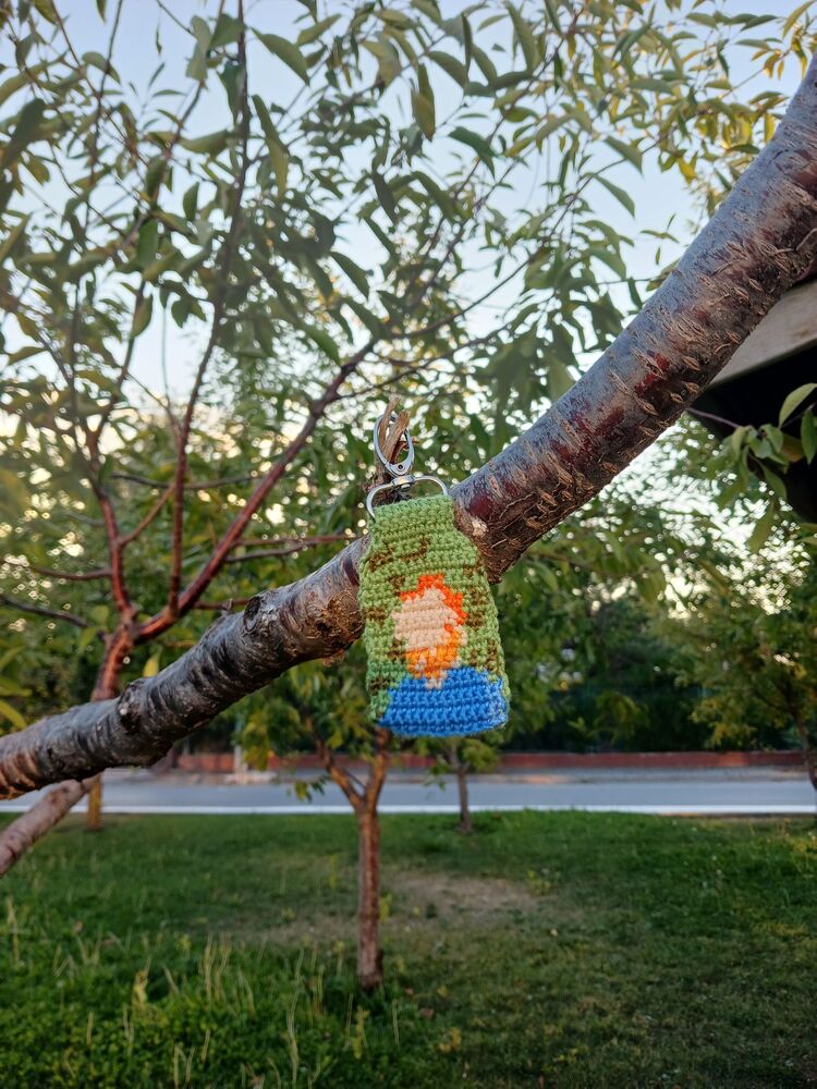 El Yapımı Örgü Anahtarlık - Van Gogh Desenli - Sanat Tasarımı
