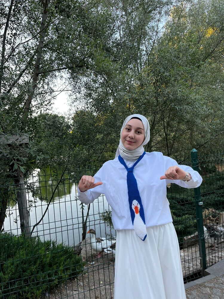 Örgü Ördek Kravat - Mavi - Özel Tasarım Hediye