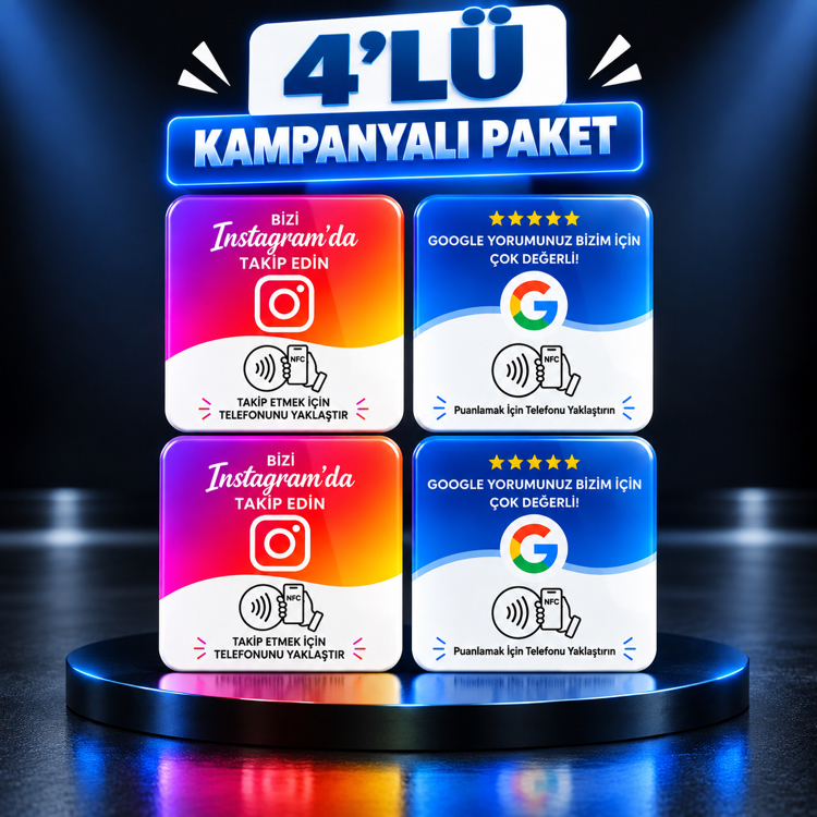 4'lü Google+Instagram NFC Kartı - Avantajlı Paket