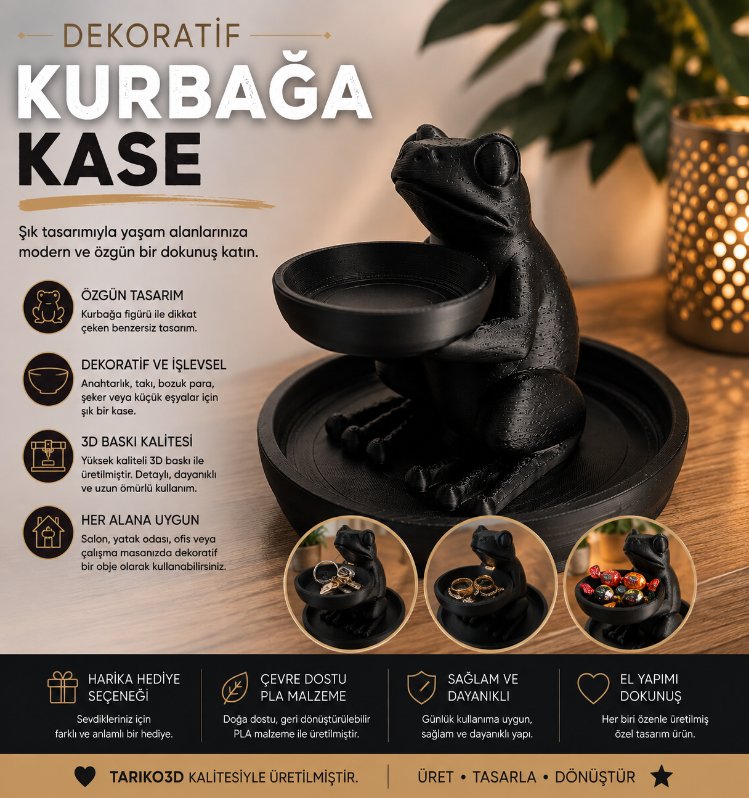 Dekoratif Kurbağa Kase – 3D Baskı Takı, Anahtarlık ve Küçük Eşya Organizeri