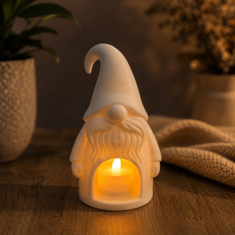 Dekoratif LED Mumluk Cüce Figürlü – 3D Baskı Gnome Tasarım, Sıcak Işıklı Dekorasyon