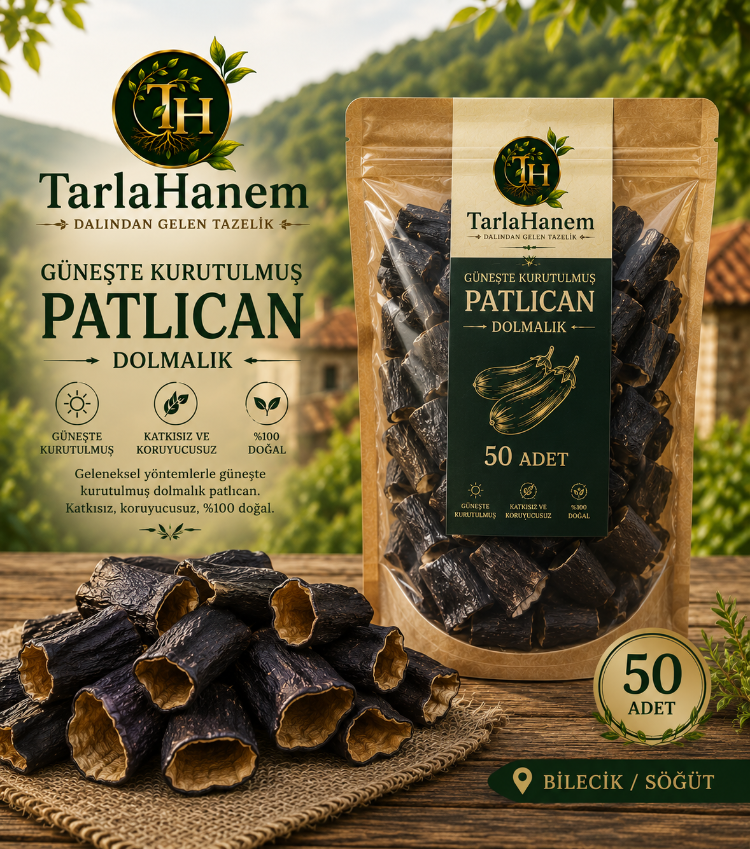 Güneşte Kurutulmuş Dolmalık Patlıcan (50 Adet)