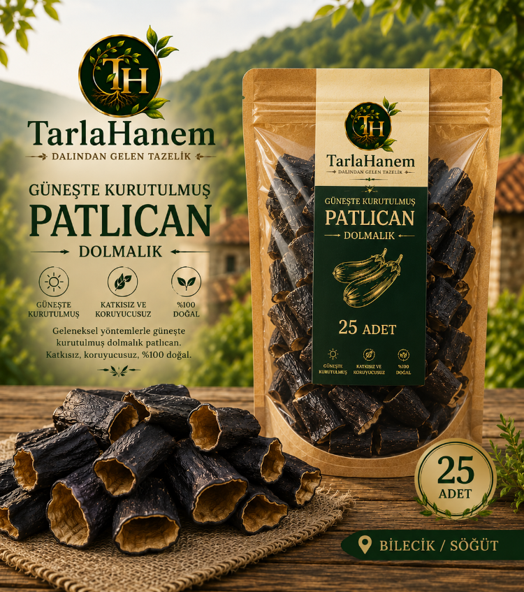 Güneşte Kurutulmuş Dolmalık Patlıcan (25 Adet)
