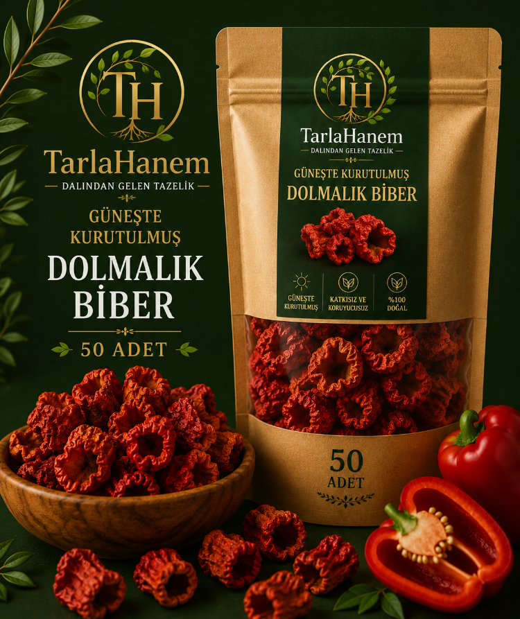 GÜNEŞTE KURUTULMUŞ DOLMALIK BİBER (50 ADET)