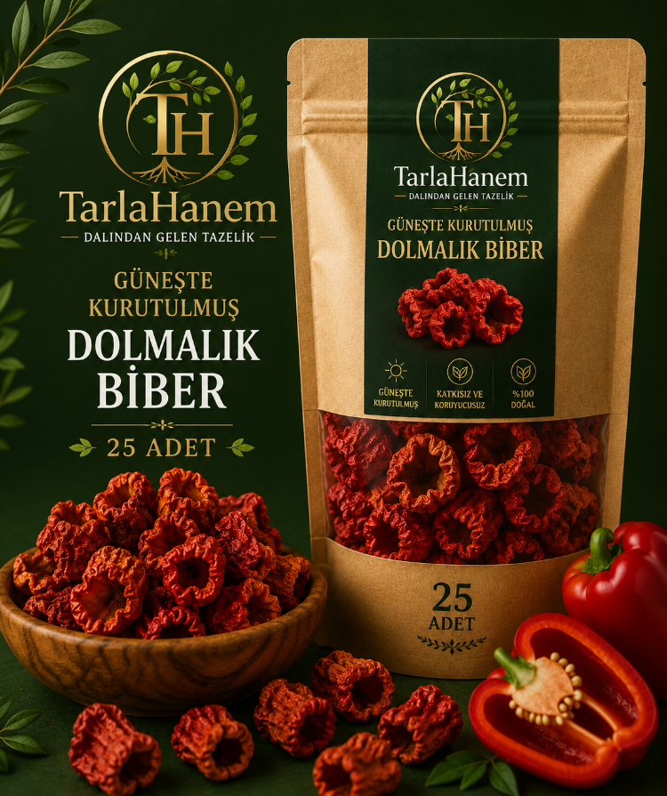 GÜNEŞTE KURUTULMUŞ DOLMALIK BİBER (25 ADET )