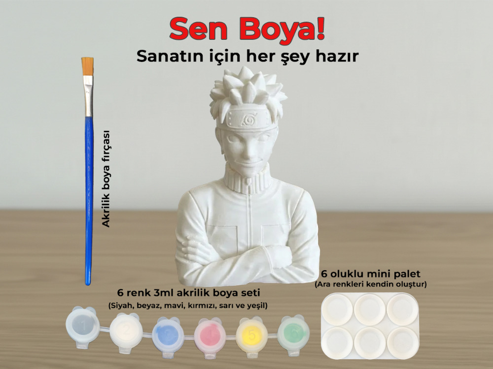Naruto Uzumaki Figür Boyama Kiti - Geleceğin Hokagesini Kendi Ellerinle Renklendir