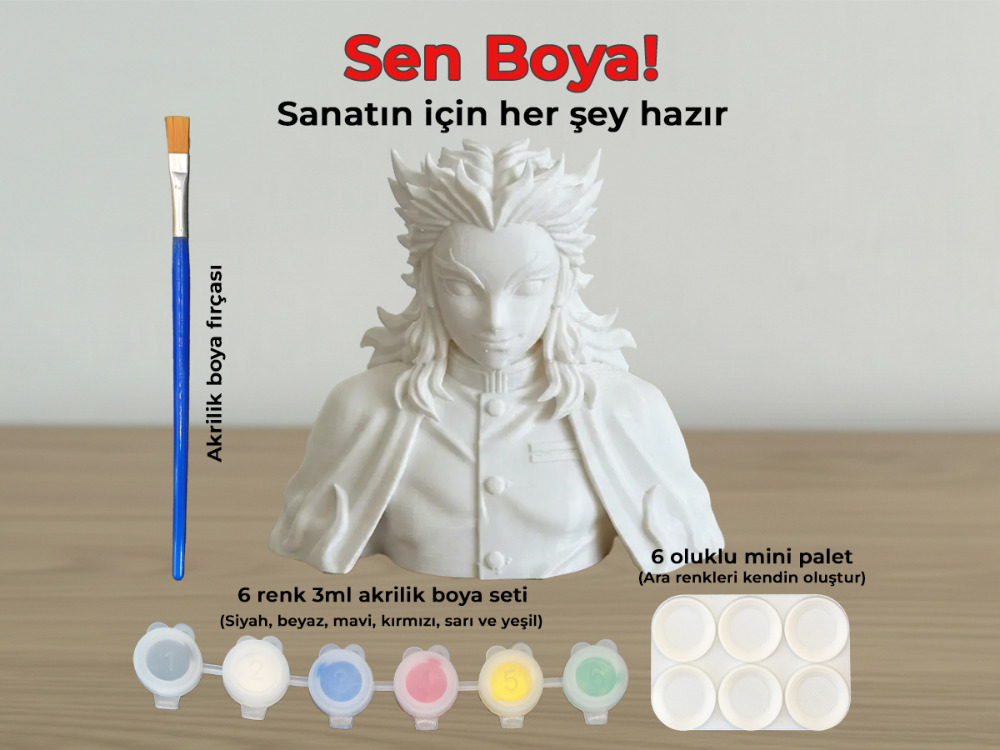 Rengoku Kyoujurou Figür Boyama Kiti - Kalbini Ateşle ve Sanatını Yansıt