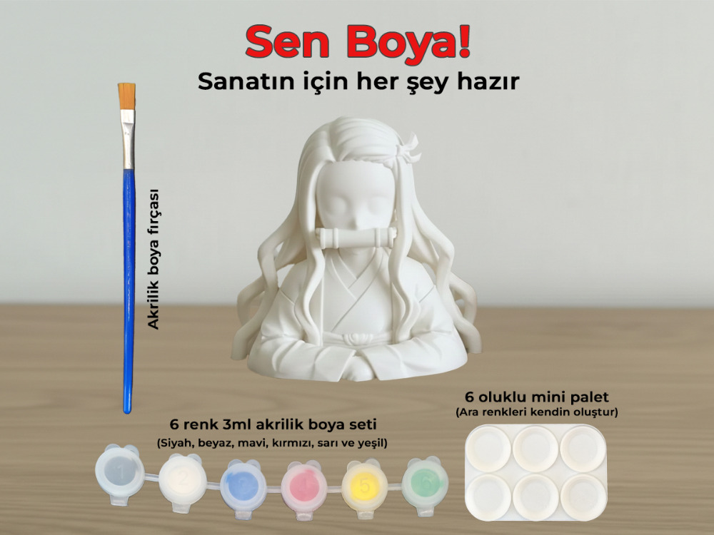 Nezuko Kamado Figür Boyama Kiti - En Sevilen İblis Kız Şimdi Senin Sanatın