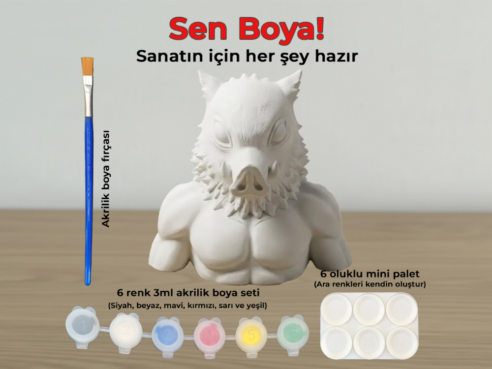 Inosuke Hashibira Figür Boyama Kiti - Dağların Kralını Kendi Ellerinle Yarat