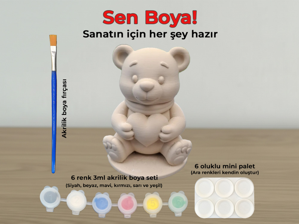 Kalpli Ayıcık DIY Boyama Seti - Sevgini Renklerle Anlat