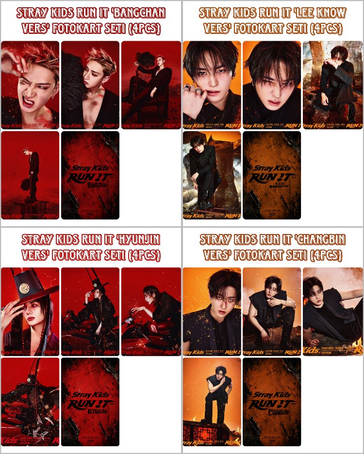 (orijinal kaplama) Stray kids Run It Only members Fotokart seti