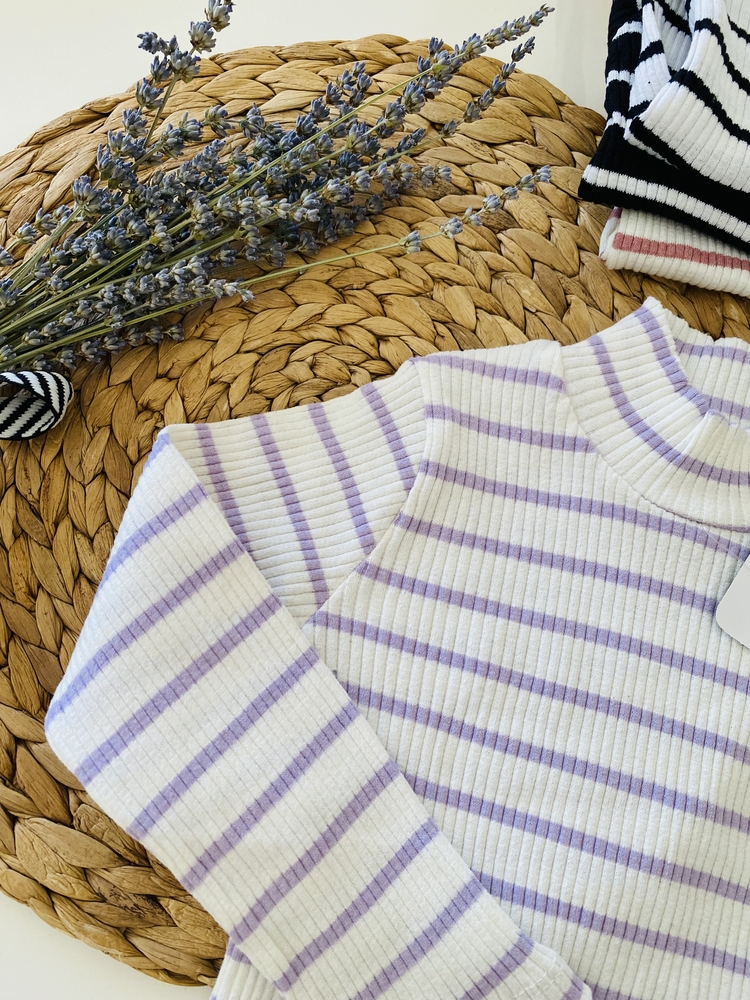 Balıkçı yaka çizgili body / Lila çizgili