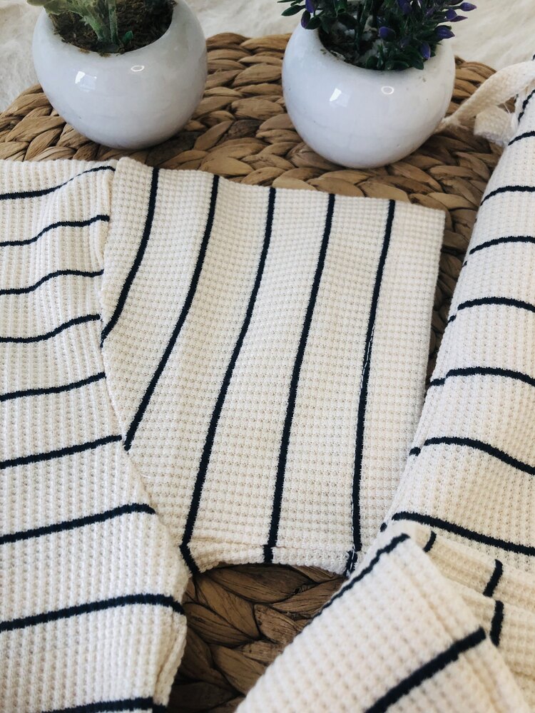 Unisex çizgili waffle takım 