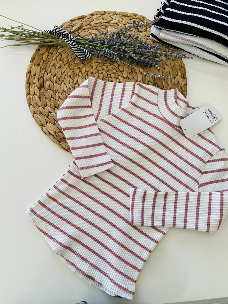 Çizgili balıkçı yaka body /Bordo çizgili 