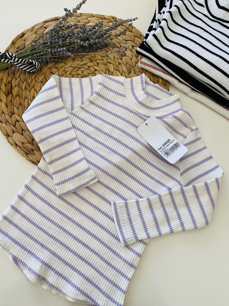 Balıkçı yaka çizgili body / Lila çizgili