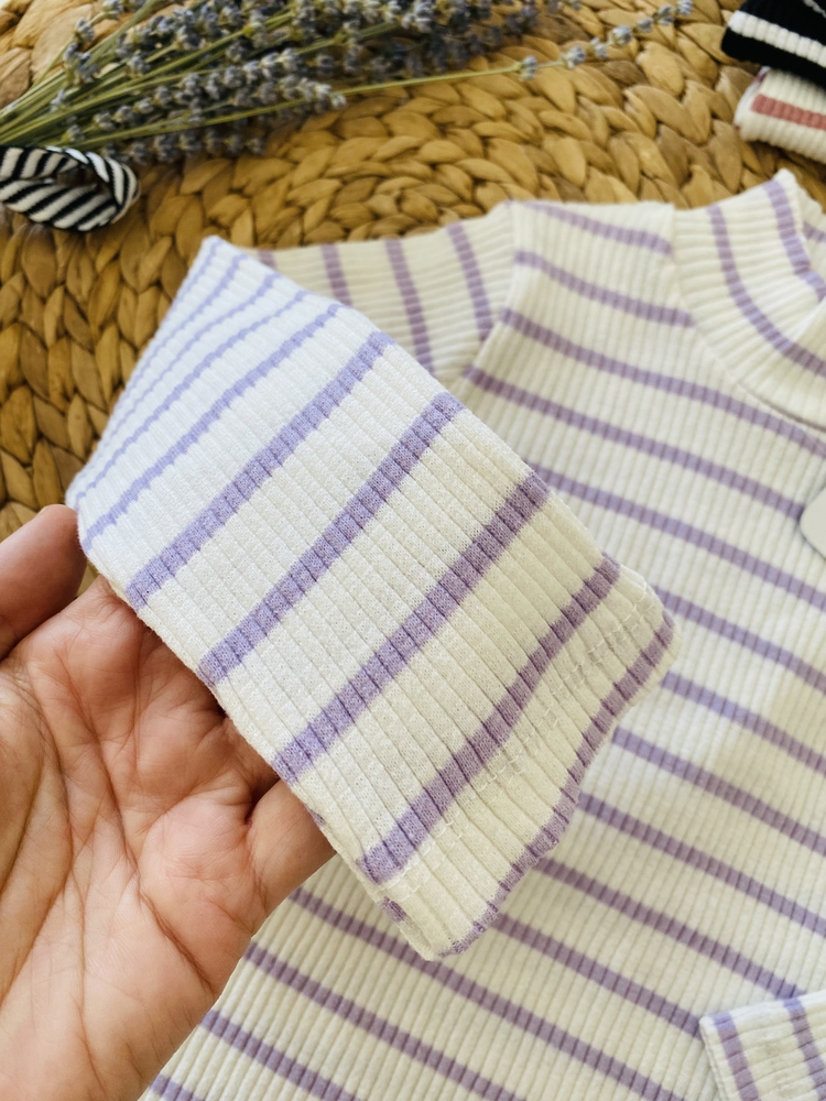 Balıkçı yaka çizgili body / Lila çizgili