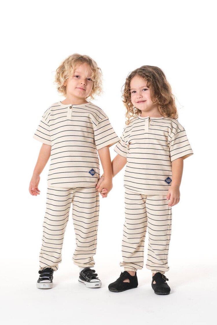 Unisex çizgili waffle takım 