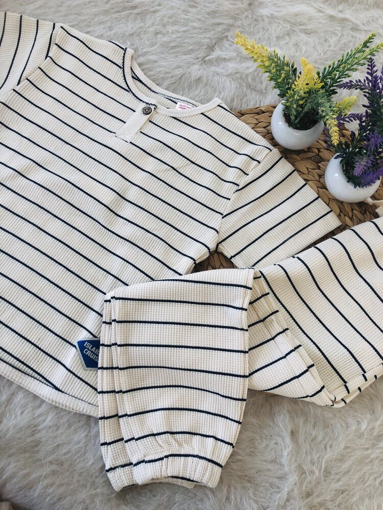 Unisex çizgili waffle takım 