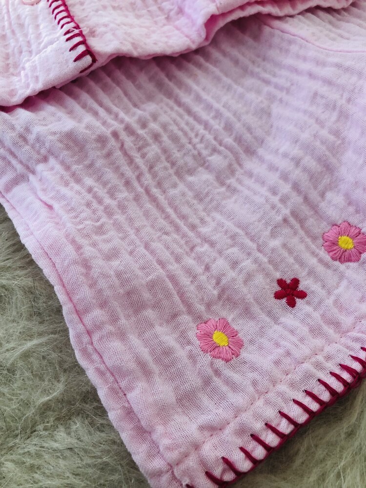 Nakış detaylı müslin takım/ Pembe