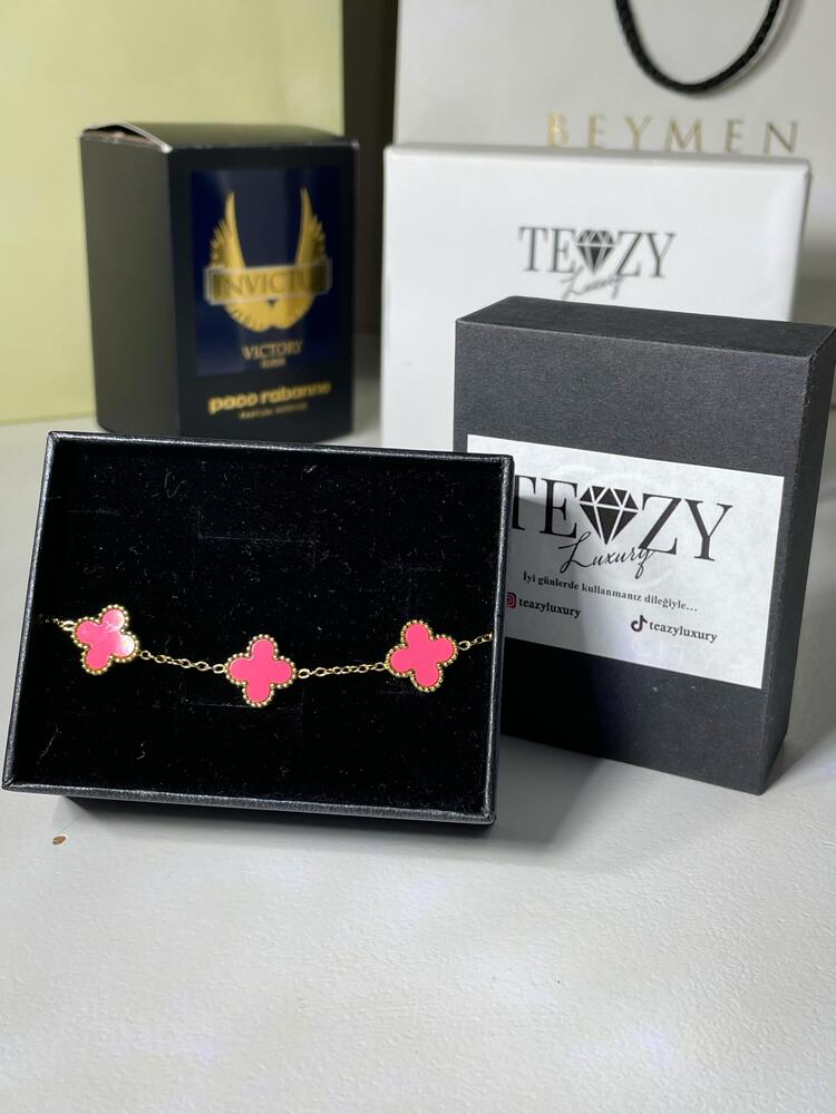 Vintage Alhambra Van Cleef bilezik, 5 motif PEMBE-GOLD