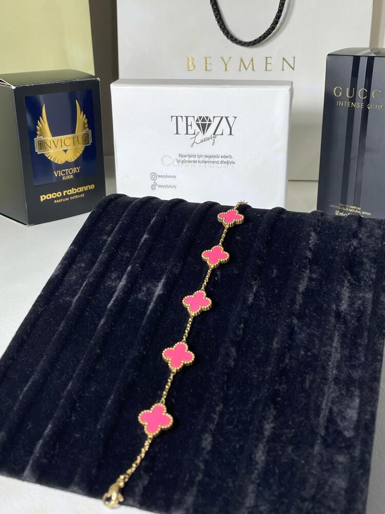 Vintage Alhambra Van Cleef bilezik, 5 motif PEMBE-GOLD